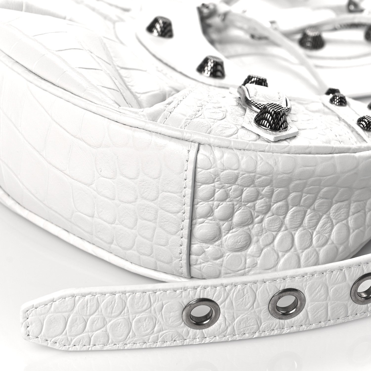 Balenciaga Extra Supple Calfskin Crocodile Embossed Le Cagole Shoulder Bag XS White 10 of 10