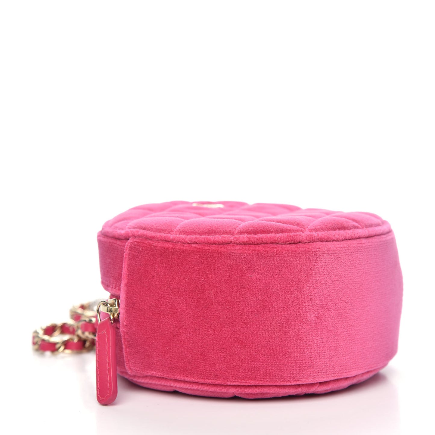 Velvet Round Quilted Pearl Crush Clutch With Chain Pink