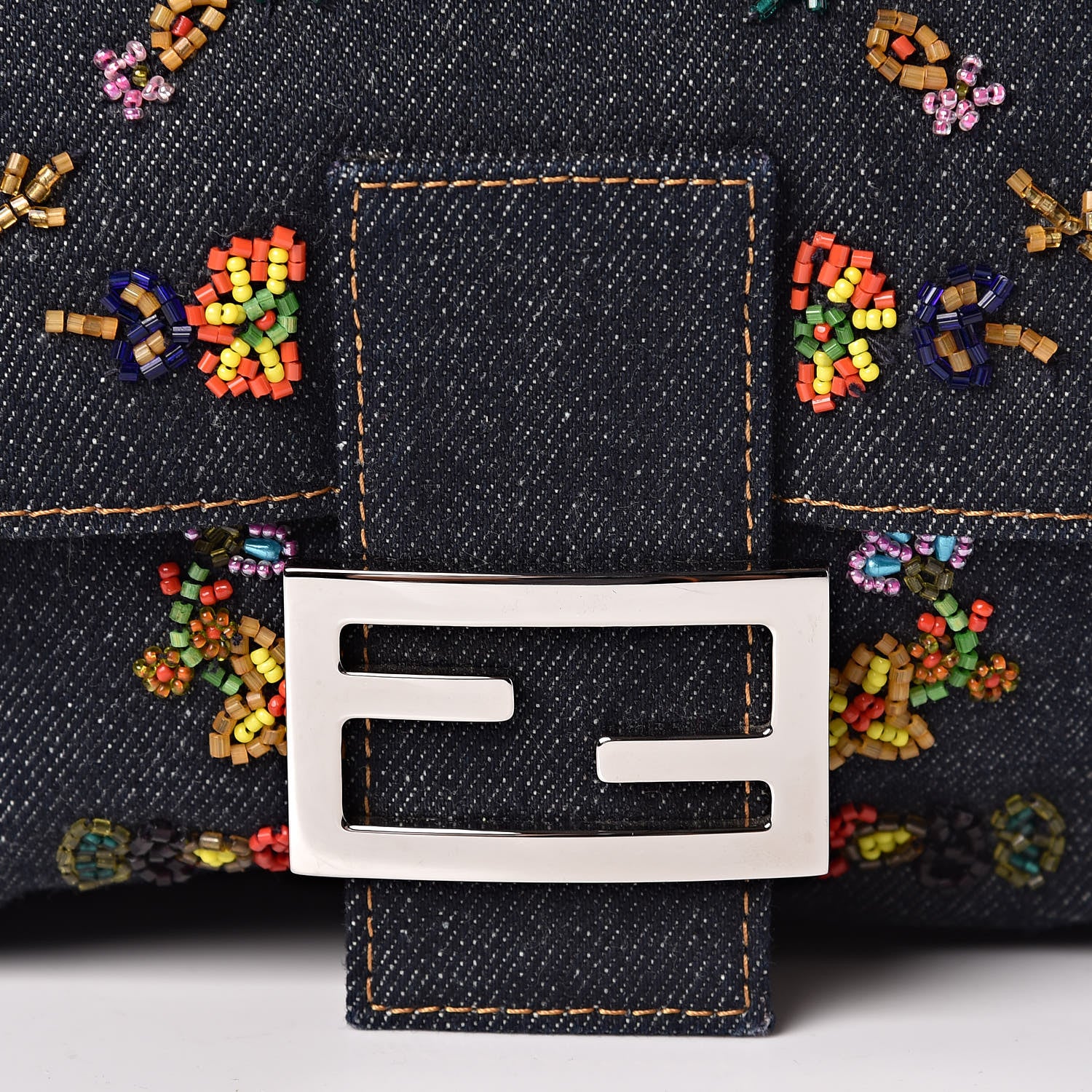 Fendi Denim Beaded Mama Baguette Blue 7 of 9