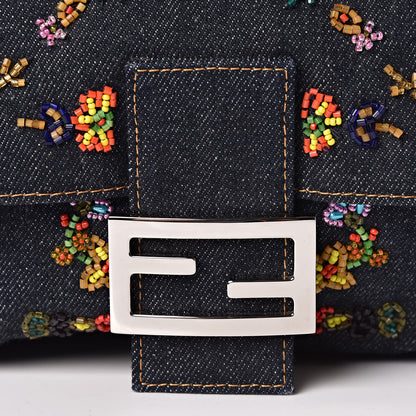 Fendi Denim Beaded Mama Baguette Blue 7 of 9