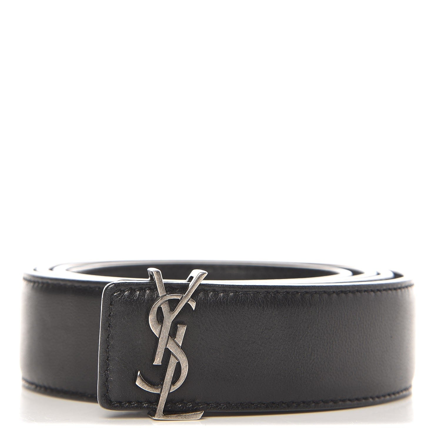 Saint Laurent Lambskin Interlocking Monogram Belt 90 36 Black 1 of 8
