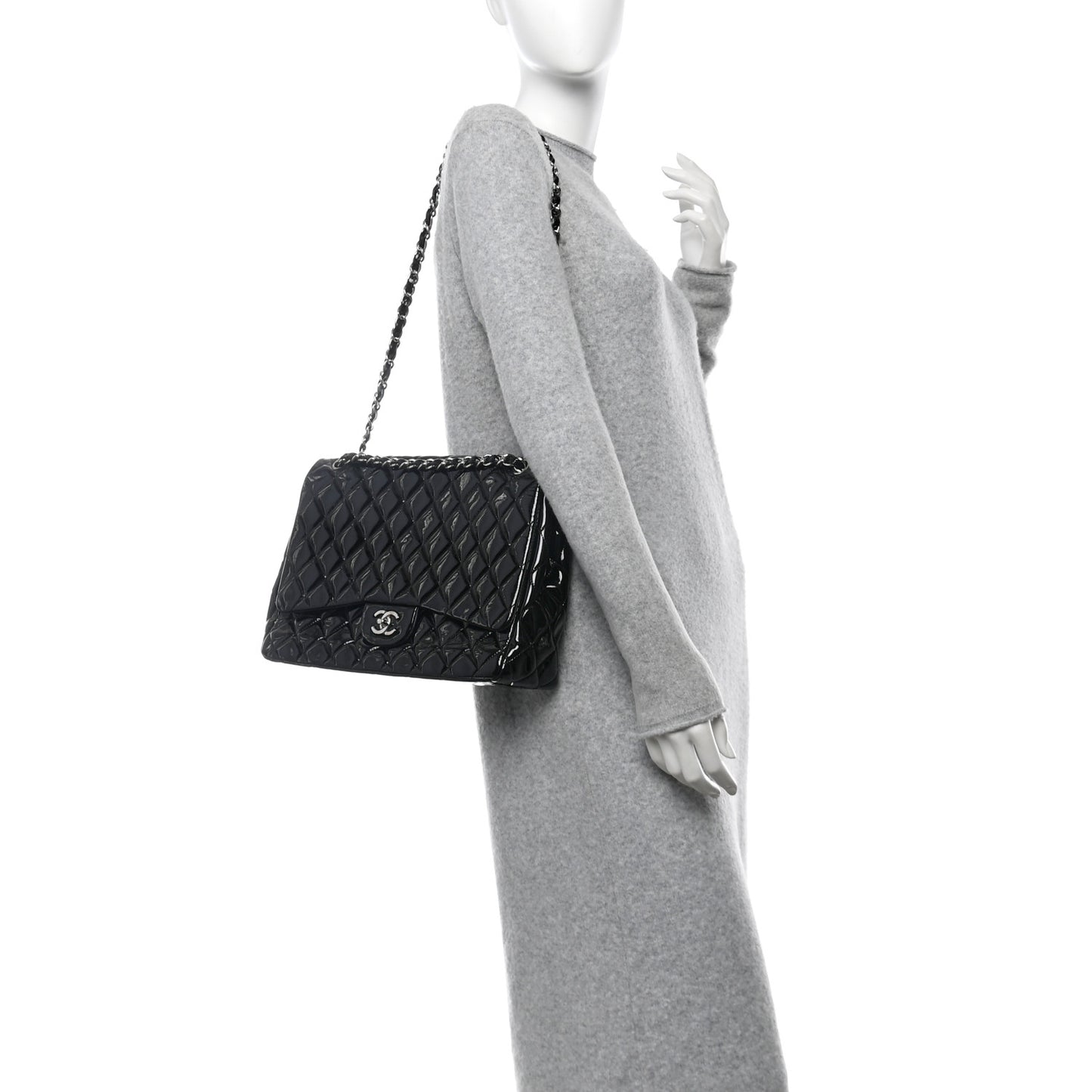 Patent Quilted Maxi Single Flap Black