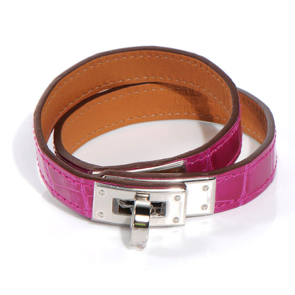 Hermes Shiny Alligator Kelly Double Tour Bracelet Rose Scheherazade Small 1 of 6