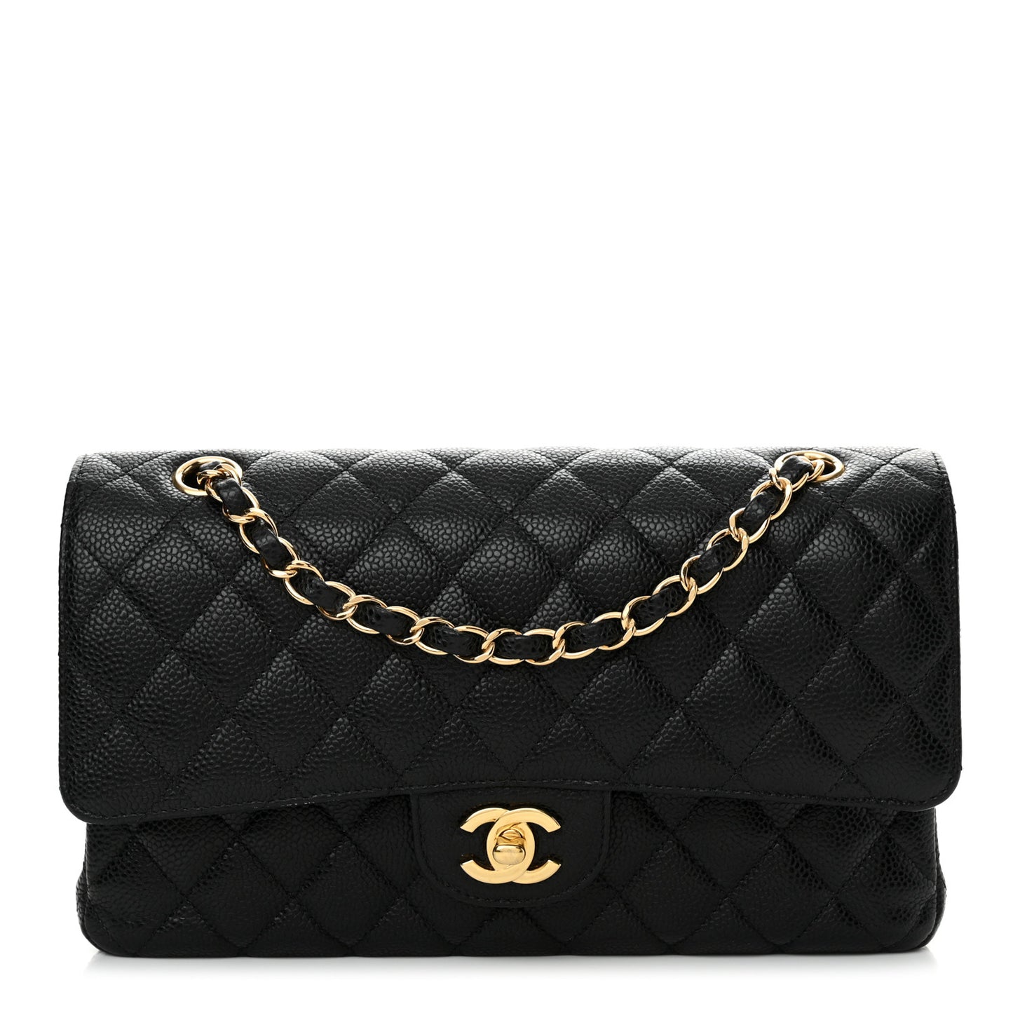 Caviar Quilted Medium Double Flap Black