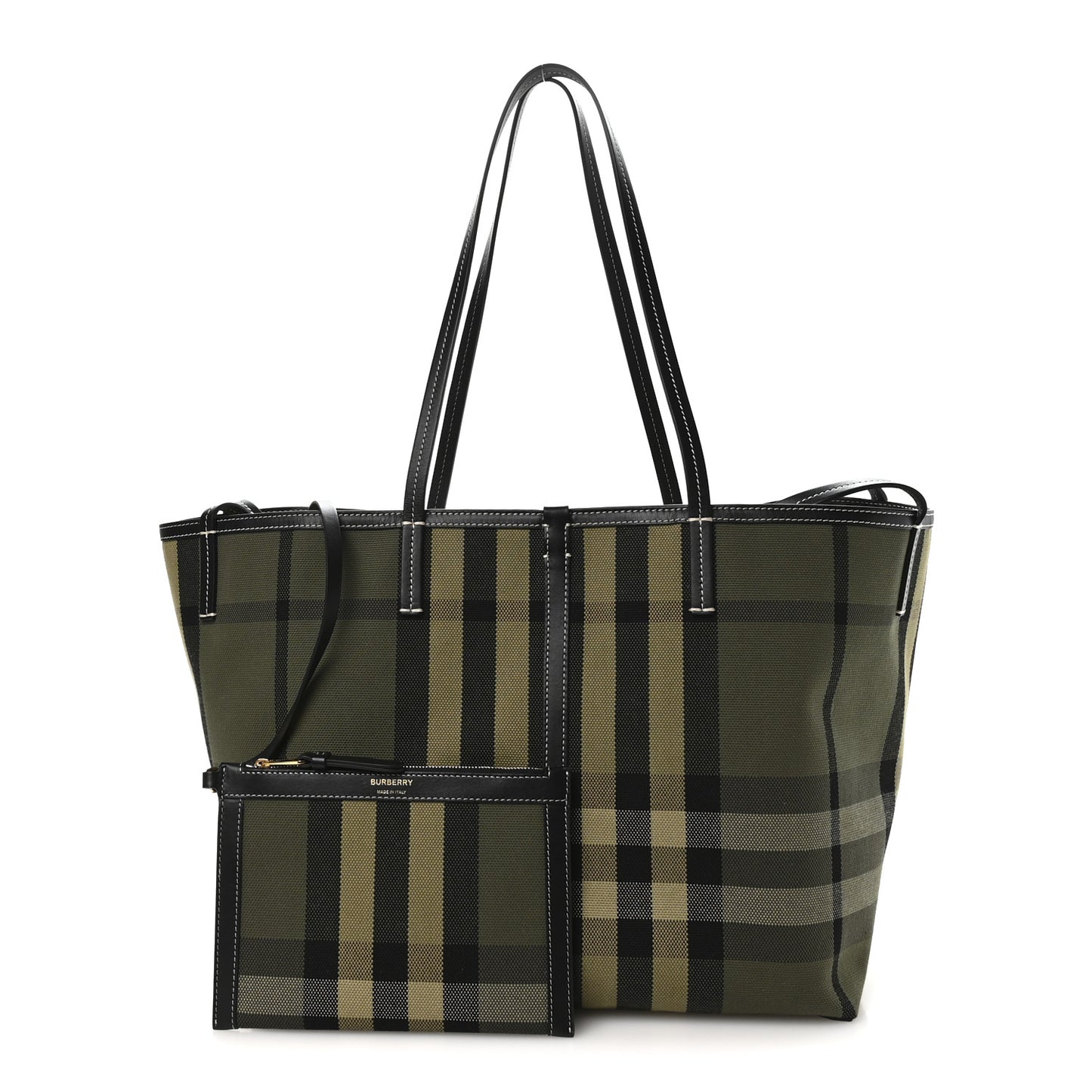 Check Canvas Medium Beach Tote Military Green