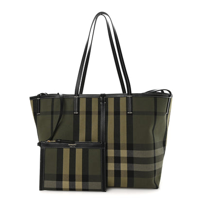 Burberry Check Canvas Medium Beach Tote Military Green 3 of 11
