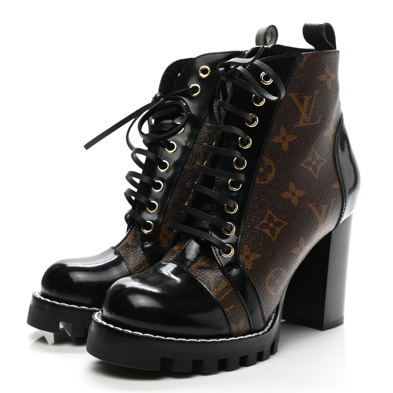 Louis Vuitton Patent Calfskin Monogram Star Trail Ankle Boots 37 Black 3 of 8