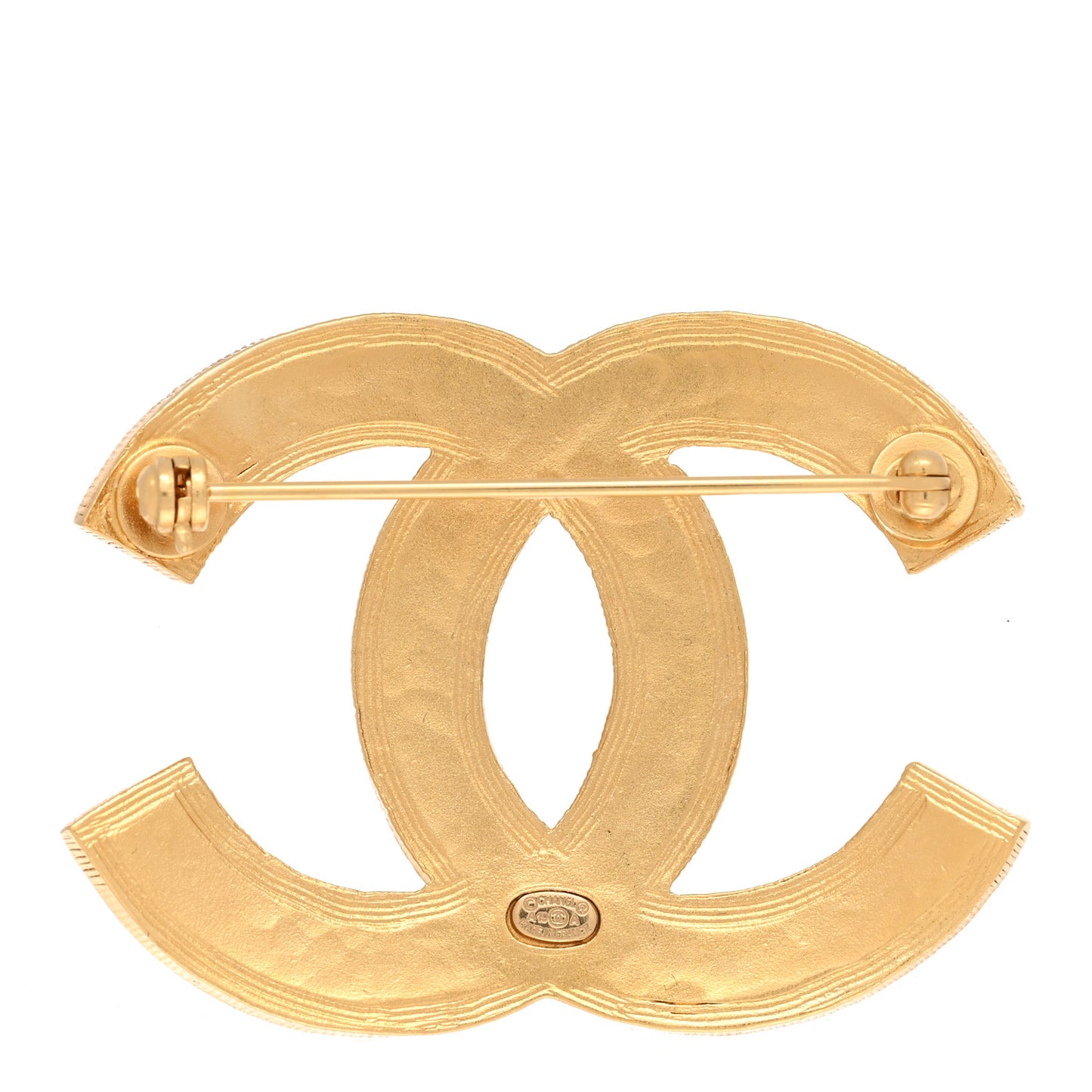 Metal Striped CC Brooch Gold