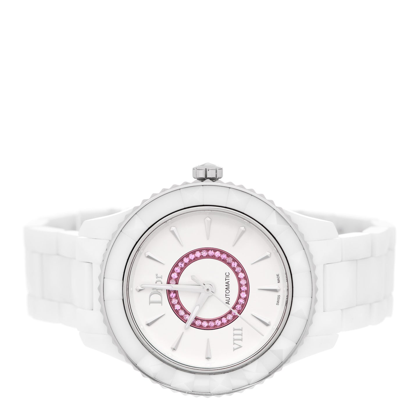 Stainless Steel Ceramic Pink Sapphire 38mm Dior VIII Automatic Watch White