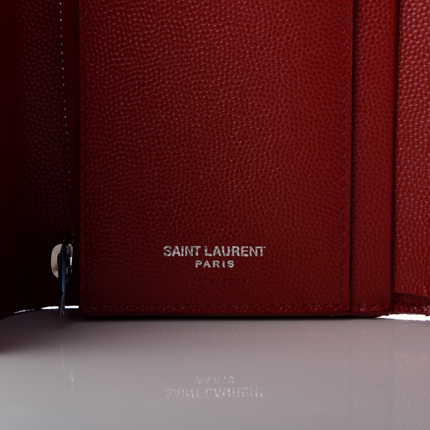 Saint Laurent Grain De Poudre Matelasse Chevron Monogram Compact Tri Fold Wallet Red 6 of 7