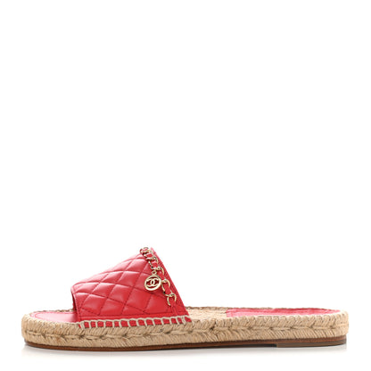 Chanel Lambskin Quilted CC Espadrille Slip On Sandals 39 Red 1 of 10