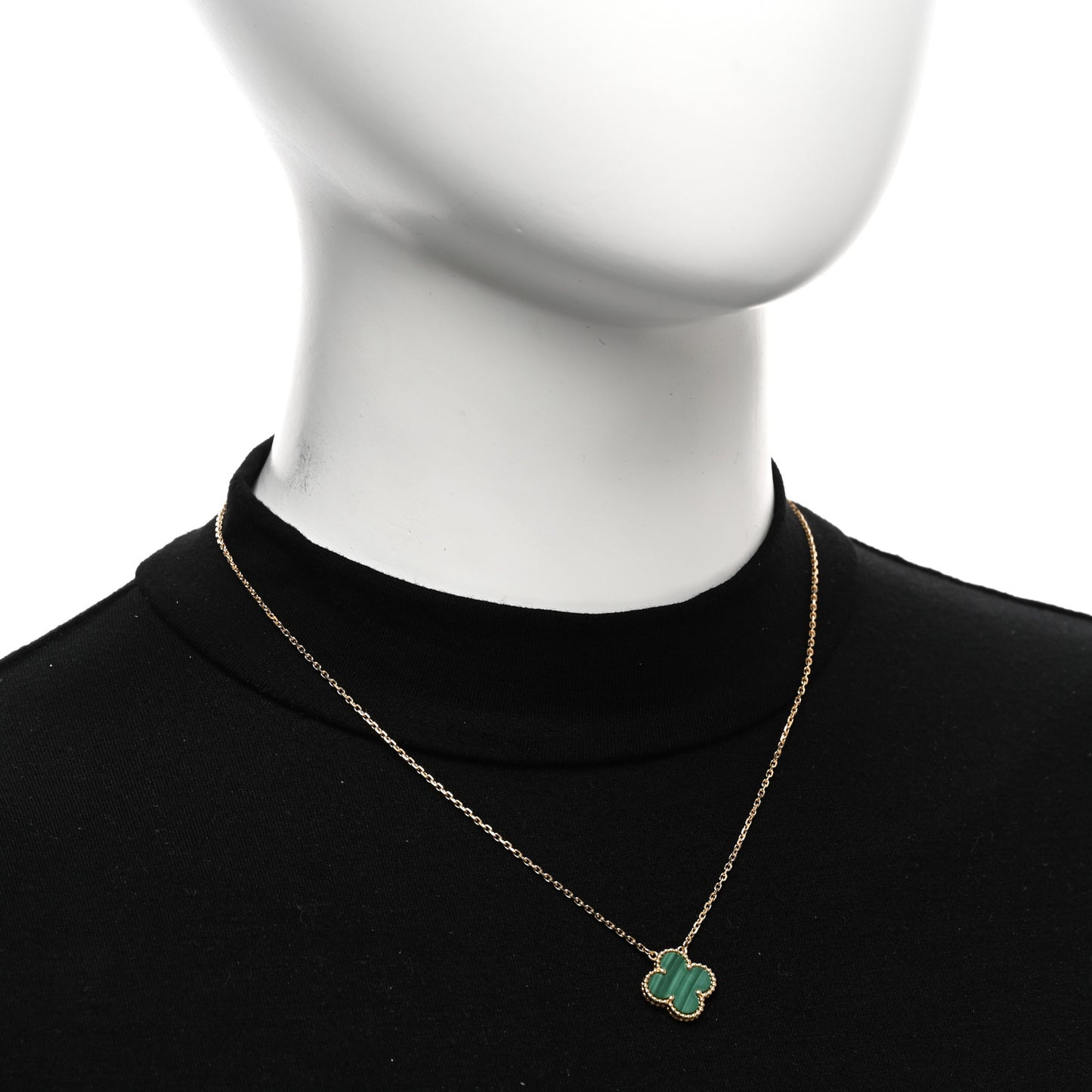 18K Yellow Gold Malachite Vintage Alhambra Pendant Necklace