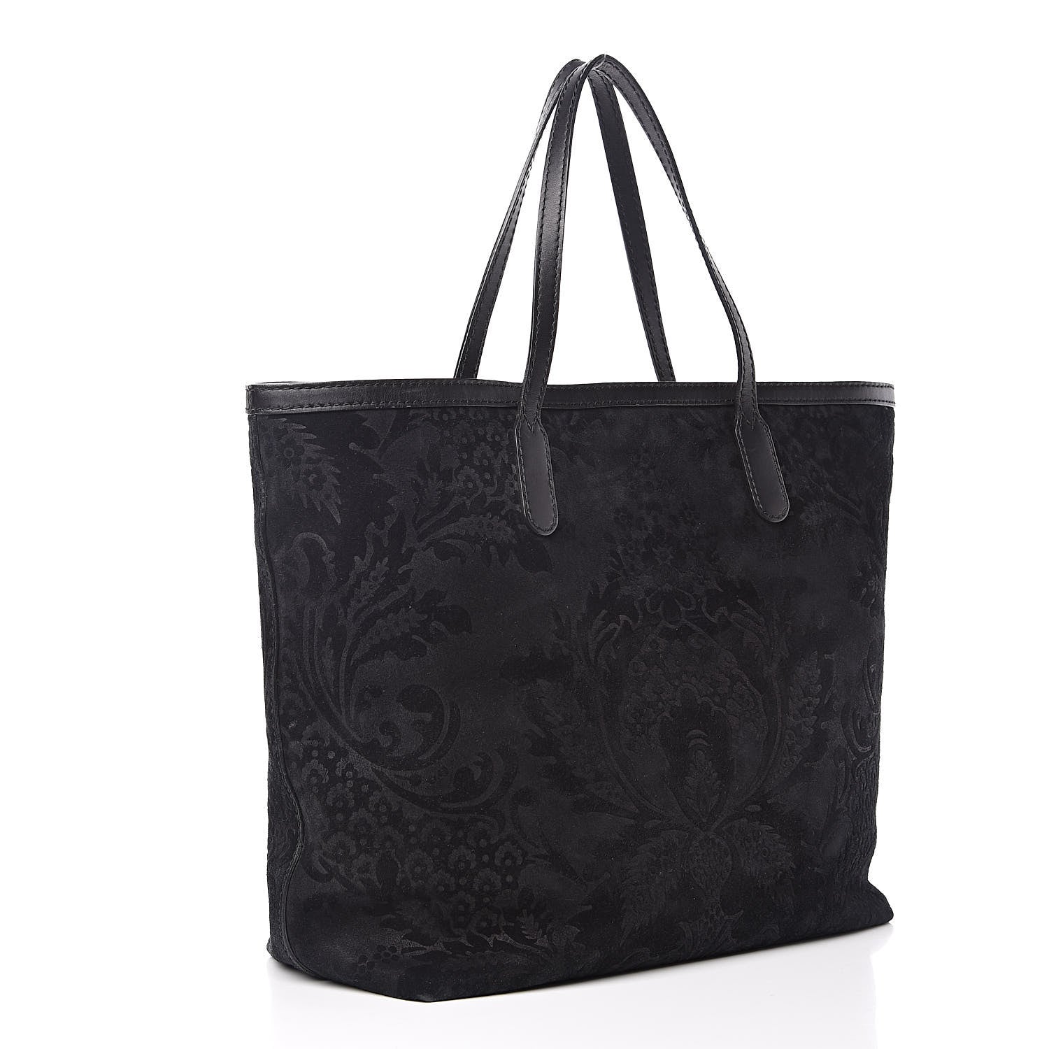 Gucci Nubuck Brocade Medium Soft Stirrup Tote Black 3 of 12