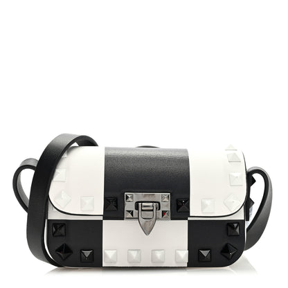 Valentino Garavani Vitello Chess Mini Rockstud Flip Lock Crossbody Bag Black White 1 of 8