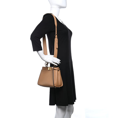 Fendi Vitello Seta Canvas FF Embroidered Mini Peekaboo Iconic Satchel Miele Scuro Poudre 2 of 9