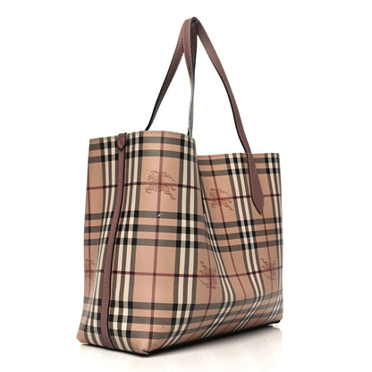 Burberry Grainy Calfskin Haymarket Check Medium Reversible Tote Light Elderberry 3 of 21