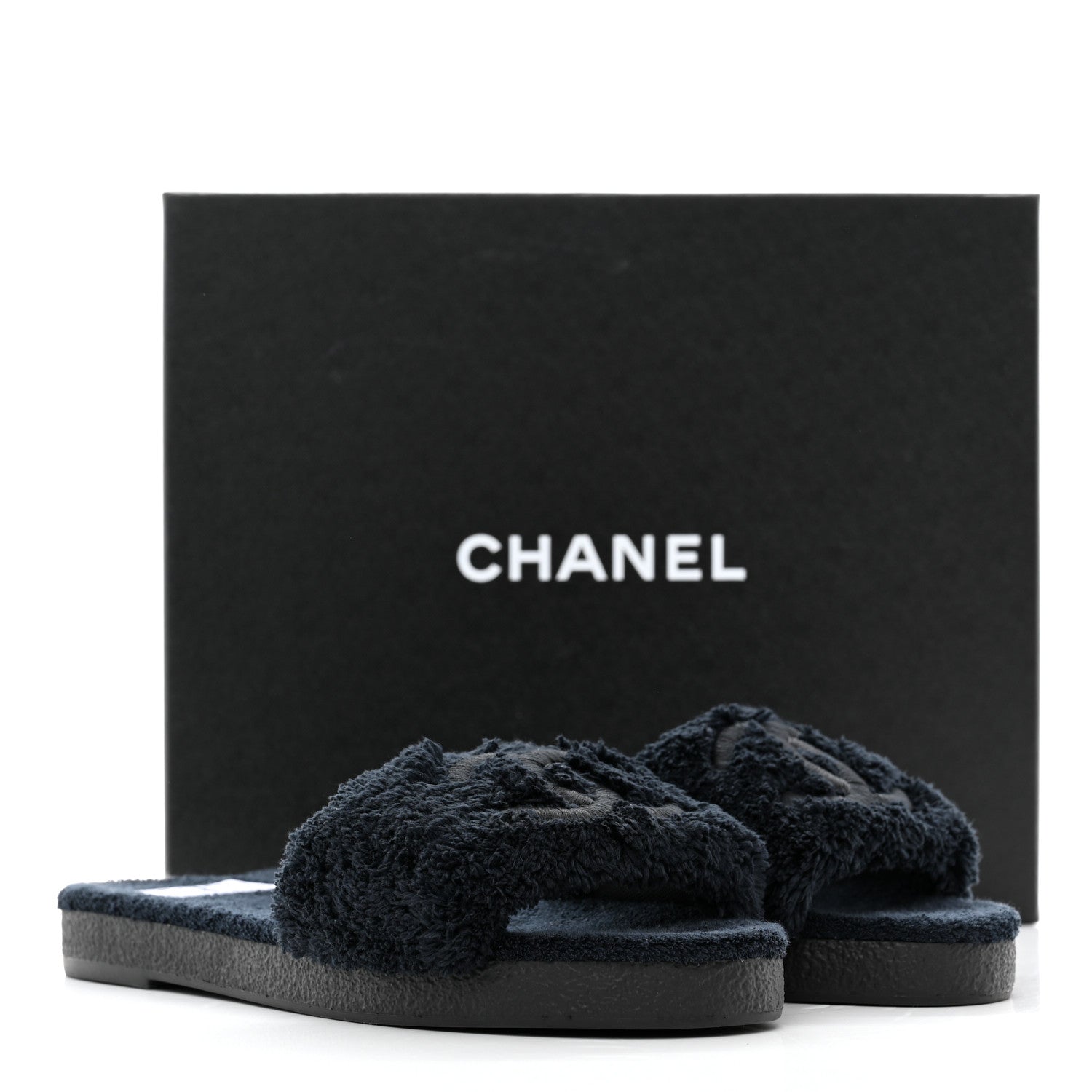 Chanel Terry CC Flat Mules Sandals 40 Navy 9 of 9