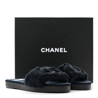 Chanel Terry CC Flat Mules Sandals 40 Navy 9 of 9