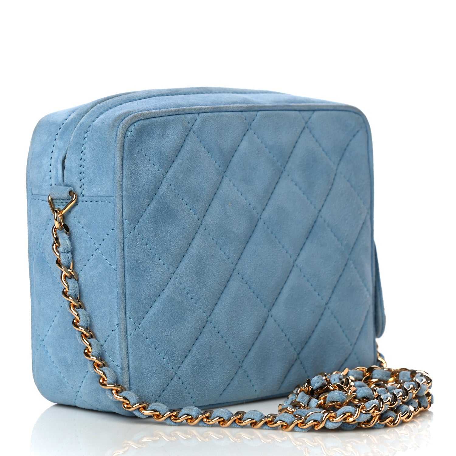 Chanel Suede Quilted Shoulder Bag Light Blue 2 of 20