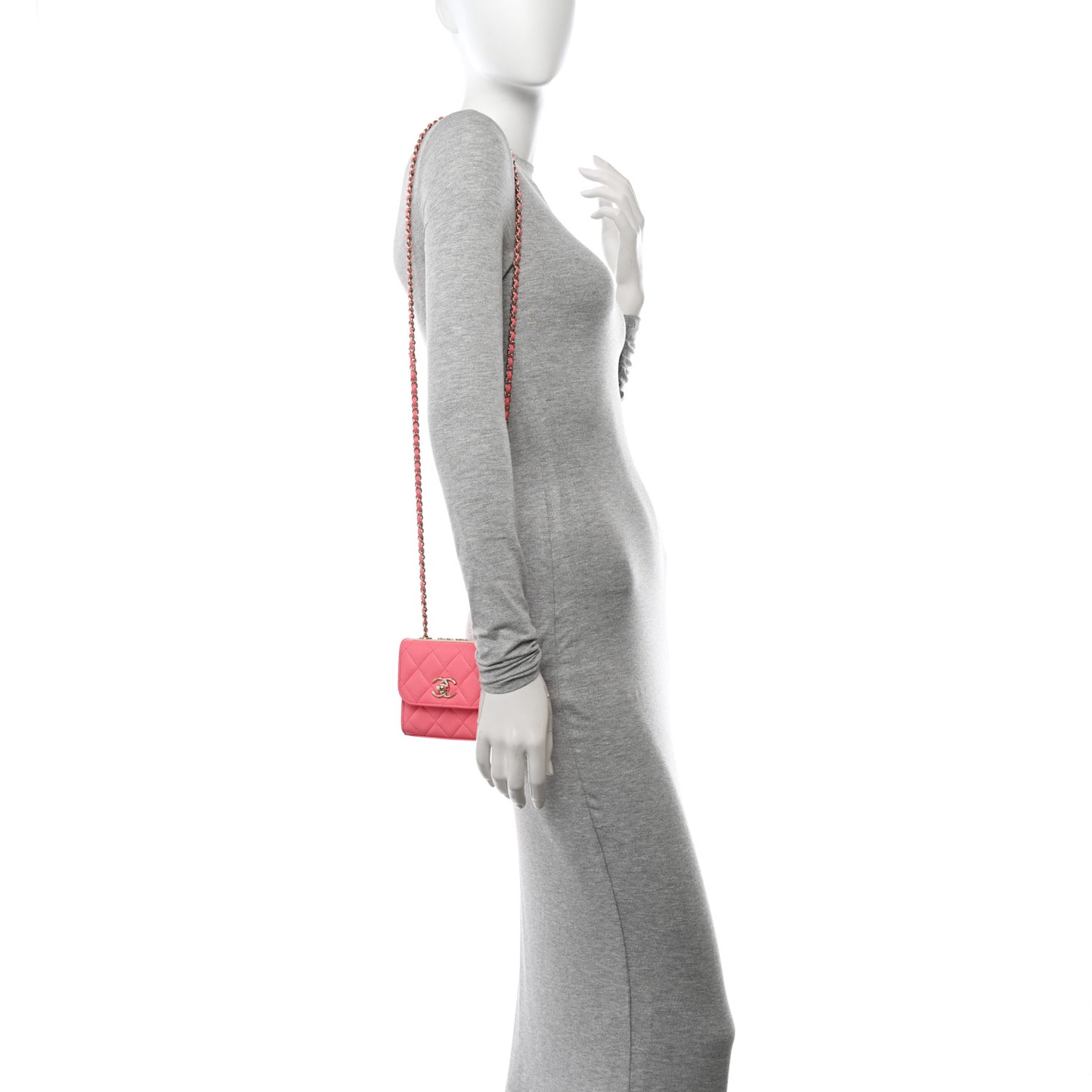 Lambskin Quilted Mini Trendy CC Clutch With Chain Coral Pink
