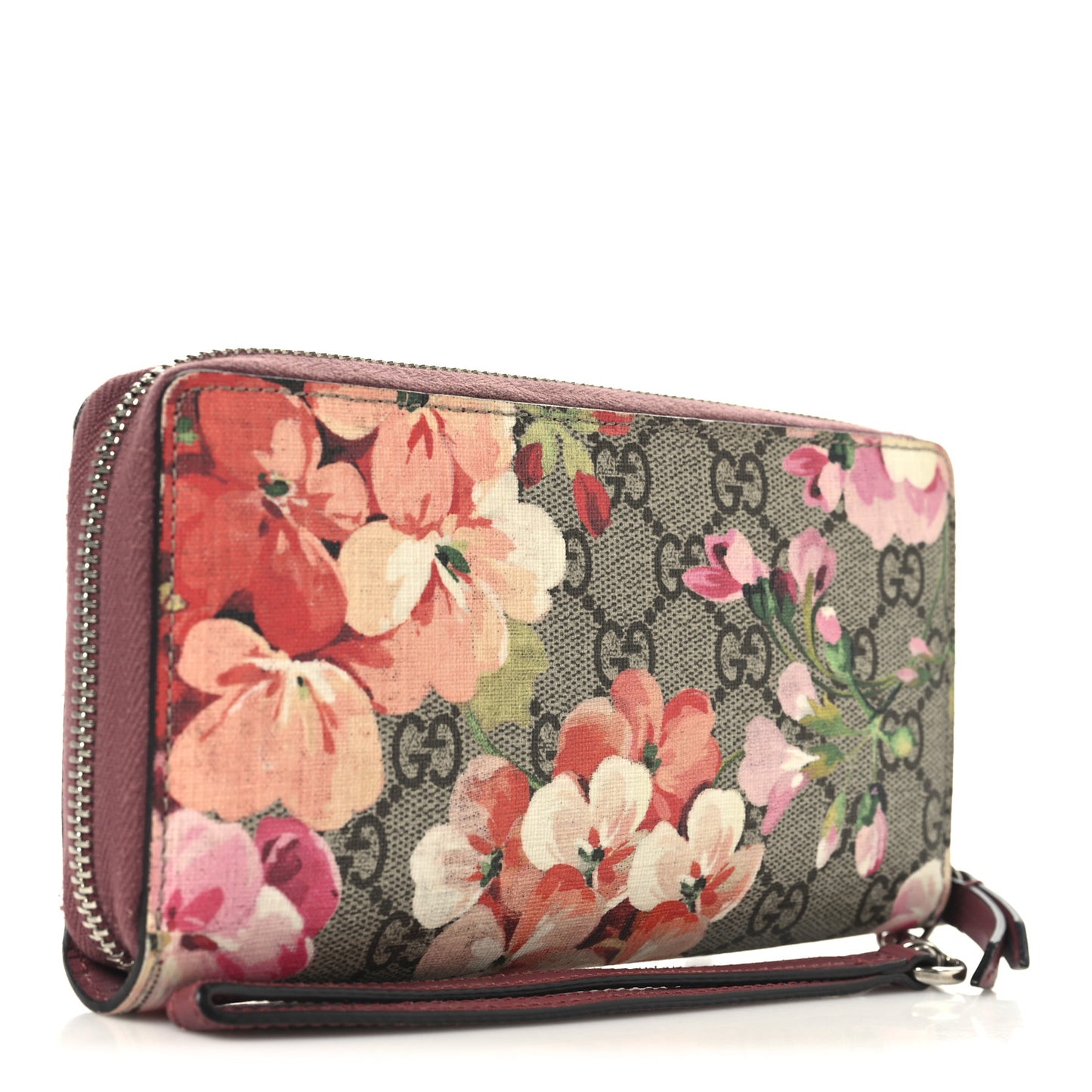 GG Supreme Monogram Blooms Zip Around Wallet Beige Multicolor Dry Rose