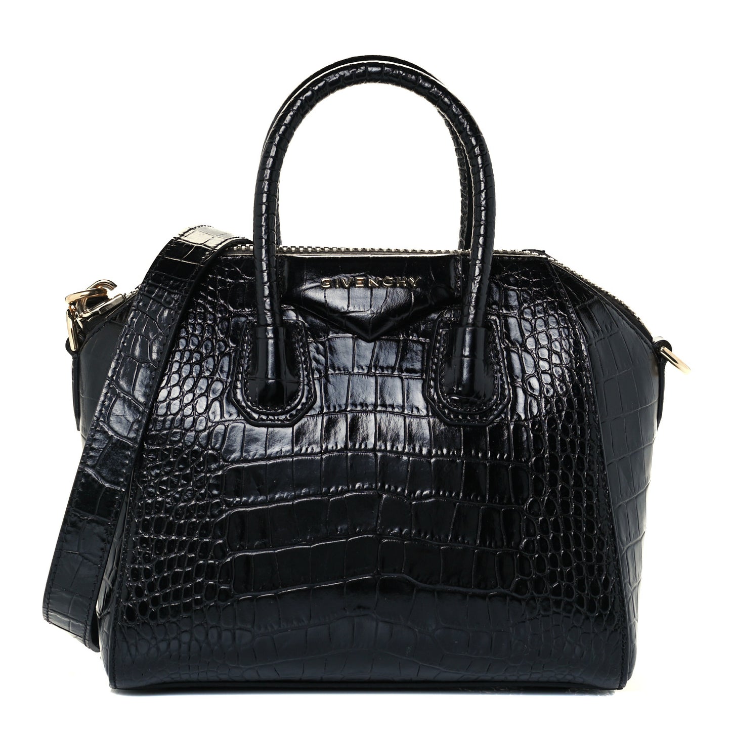 Calfskin Crocodile Embossed Mini Antigona Black