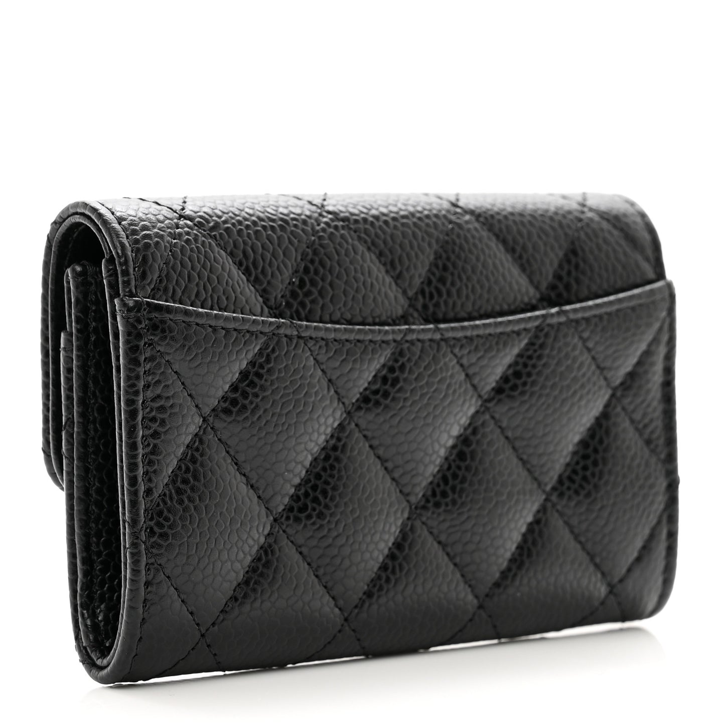 Caviar Quilted Flap Card Holder Wallet Black