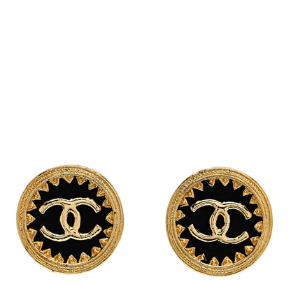 Chanel CC Round Clip On Earrings Black Gold 1 of 4