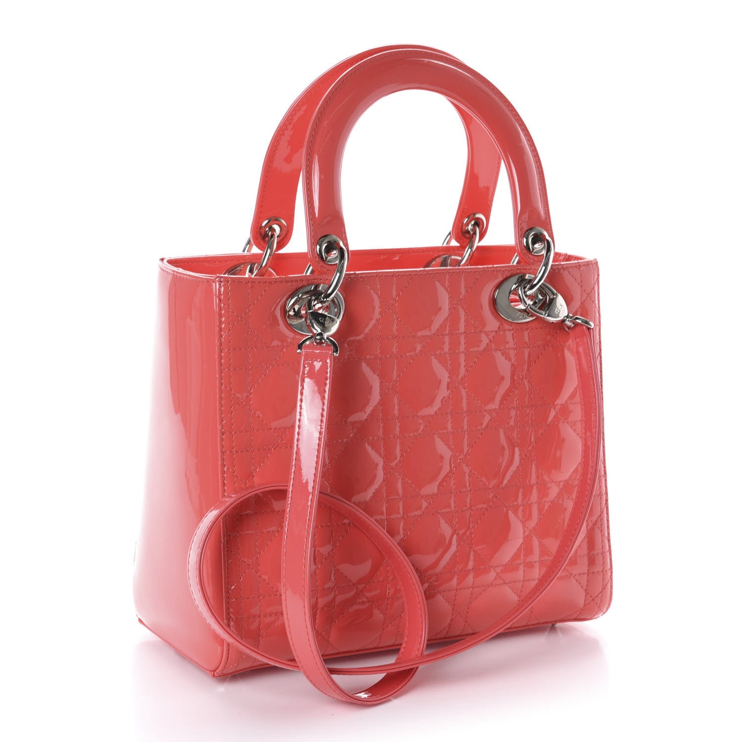 Patent Cannage Medium Lady Dior Coral