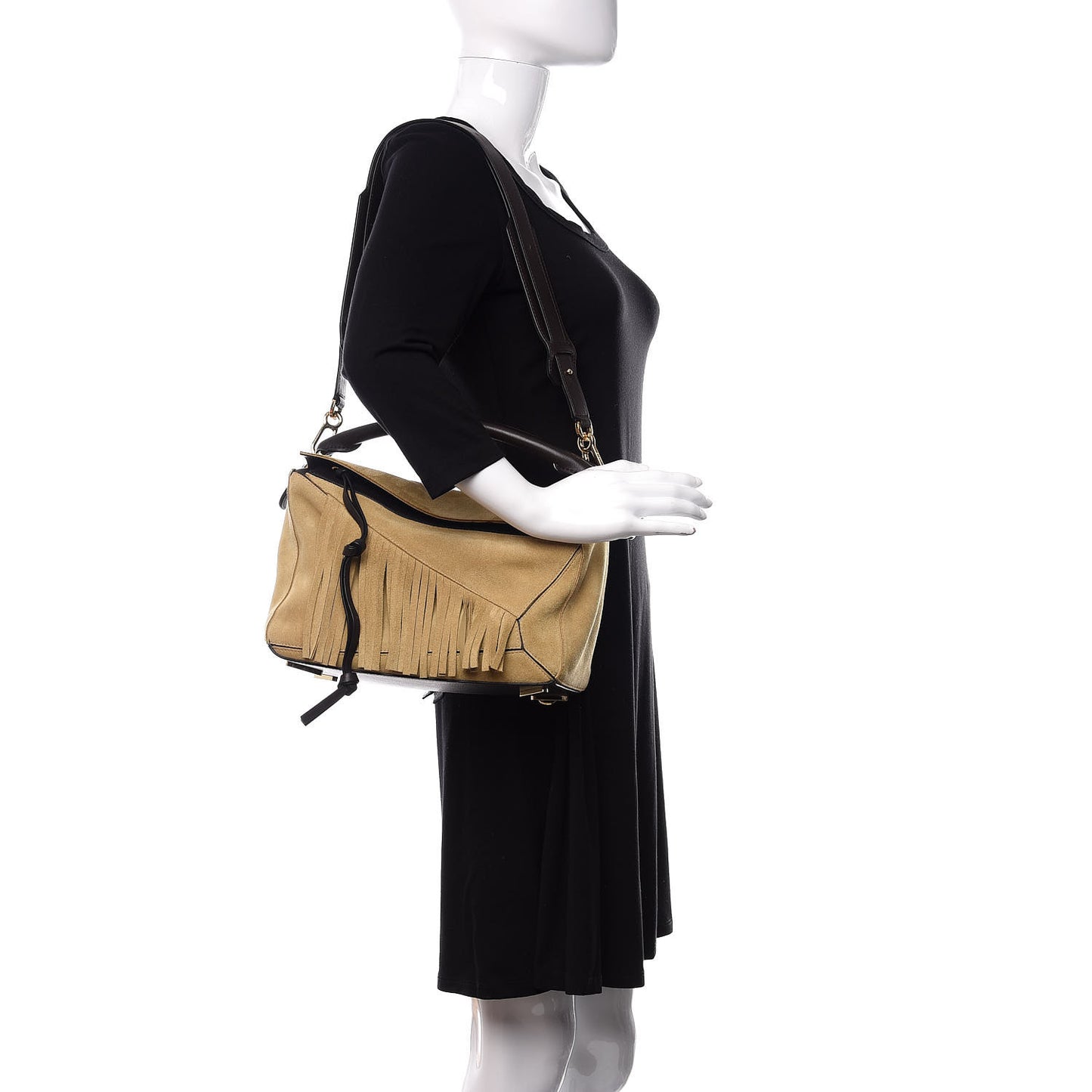 Suede Fringe Puzzle Bag Gold
