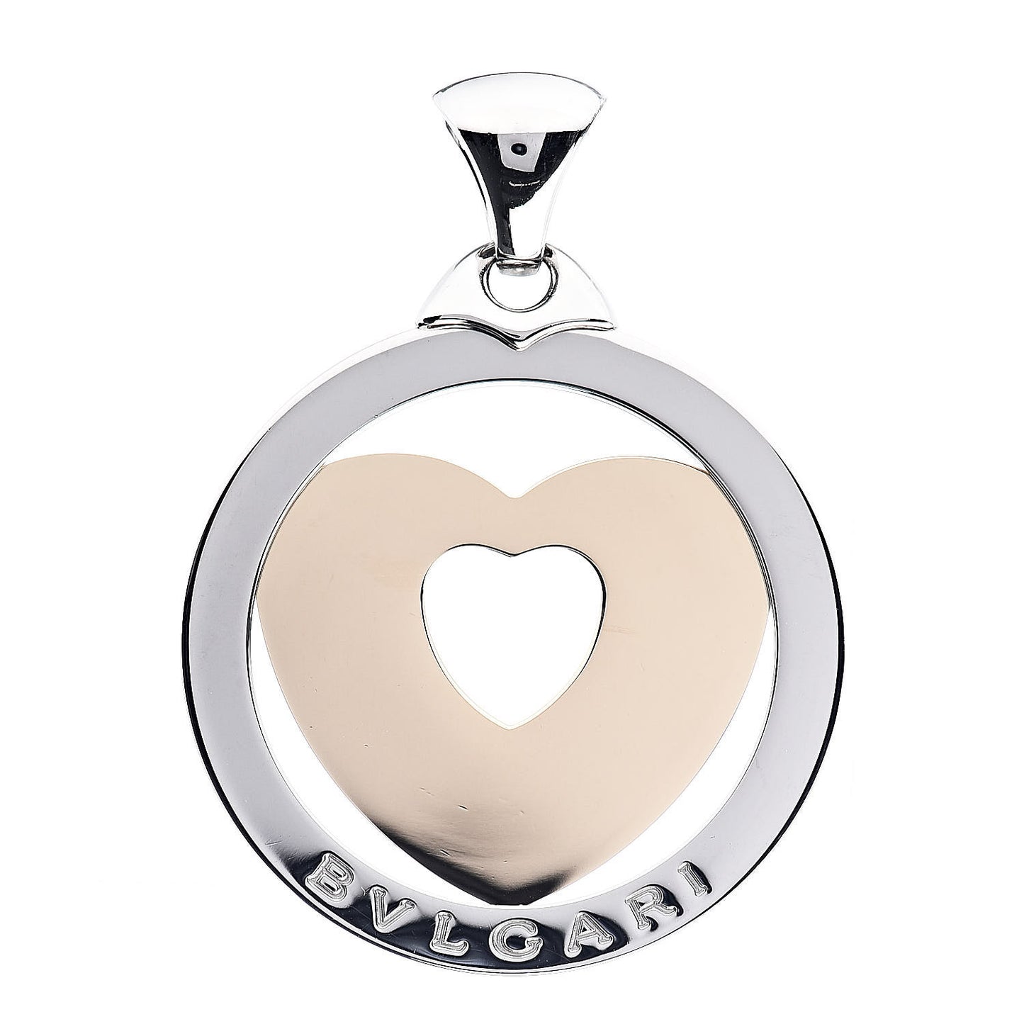 Stainless Steel 18K Yellow Gold Large Tondo Heart Pendant