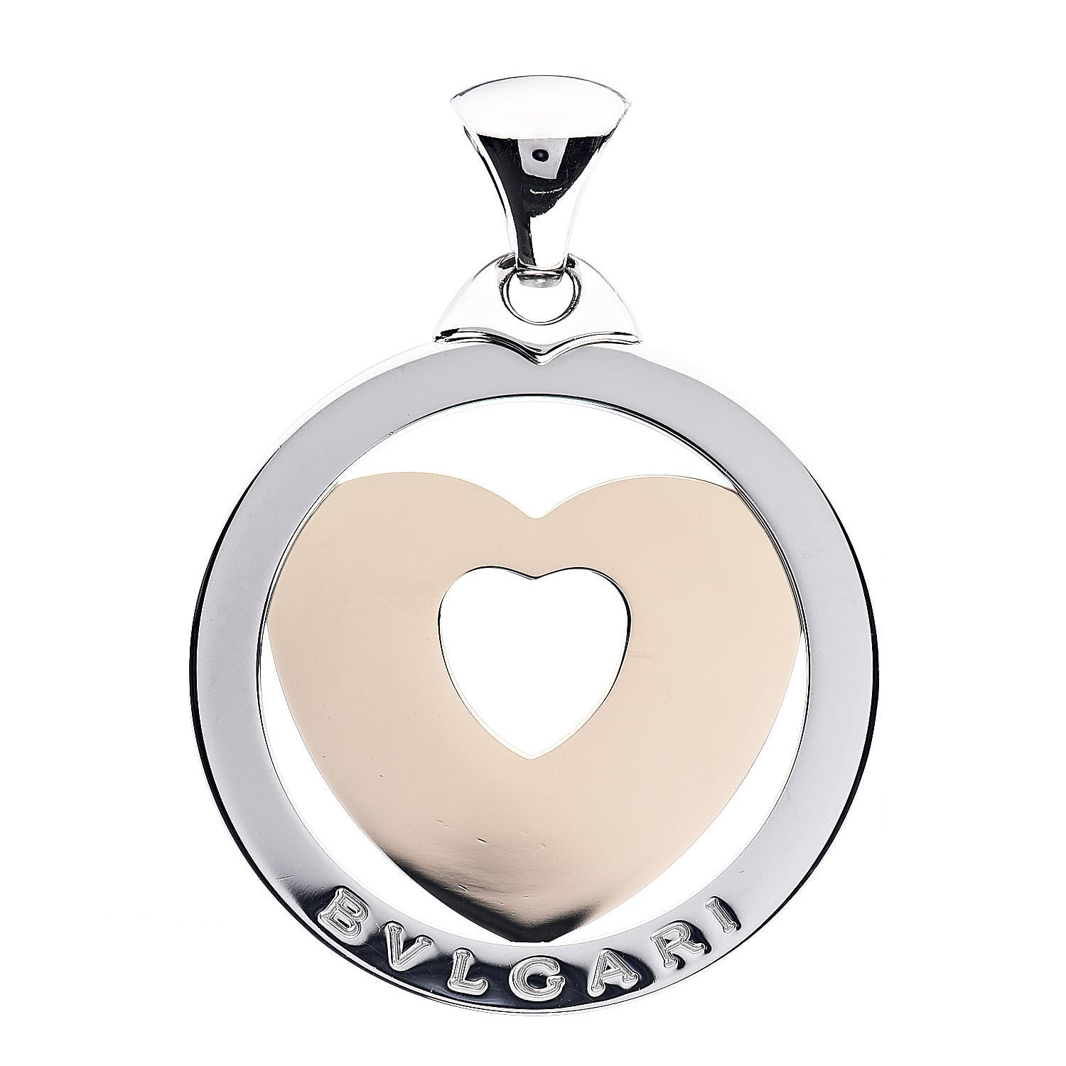 Bulgari Stainless Steel 18K Yellow Gold Large Tondo Heart Pendant 1 of 3