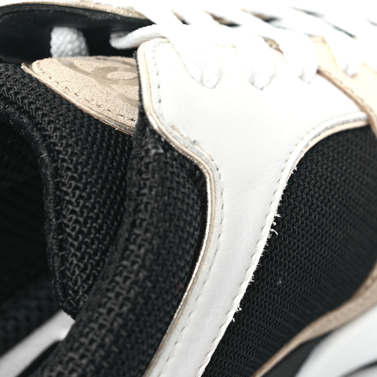 Mesh Suede Calfskin Womens CC Sneakers 39 White Black Beige Gold