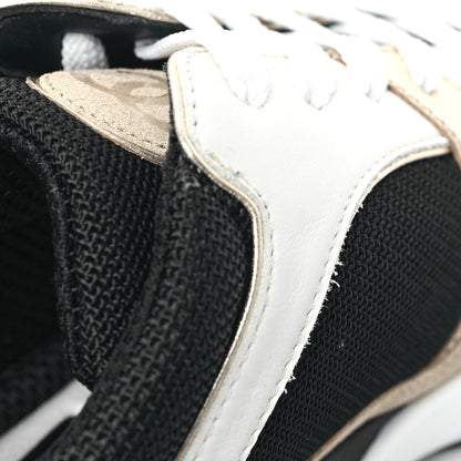 Chanel Mesh Suede Calfskin Womens CC Sneakers 39 White Black Beige Gold 8 of 10