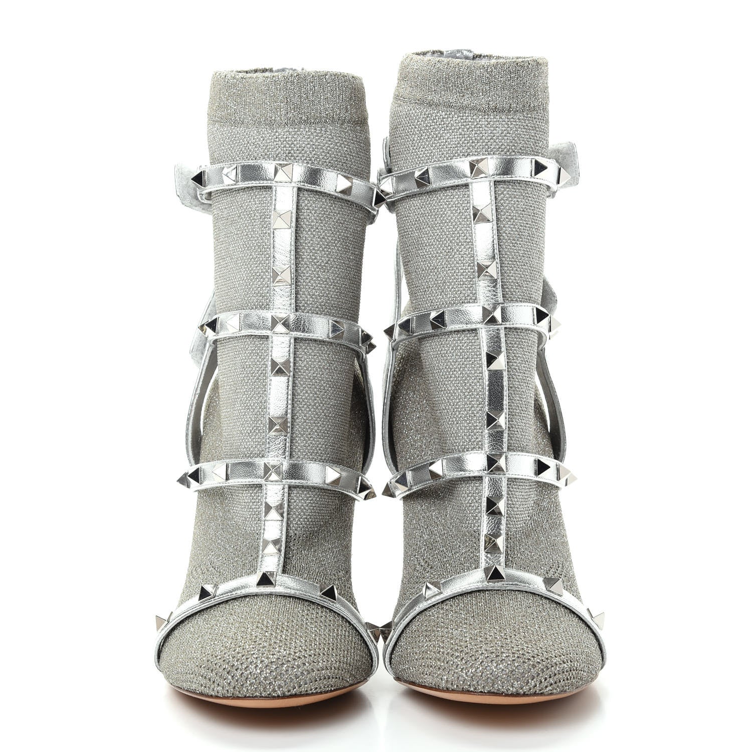 Valentino Garavani Metallic Nappa Knit Rockstud Bodytech Sock Booties 40 Silver 2 of 9