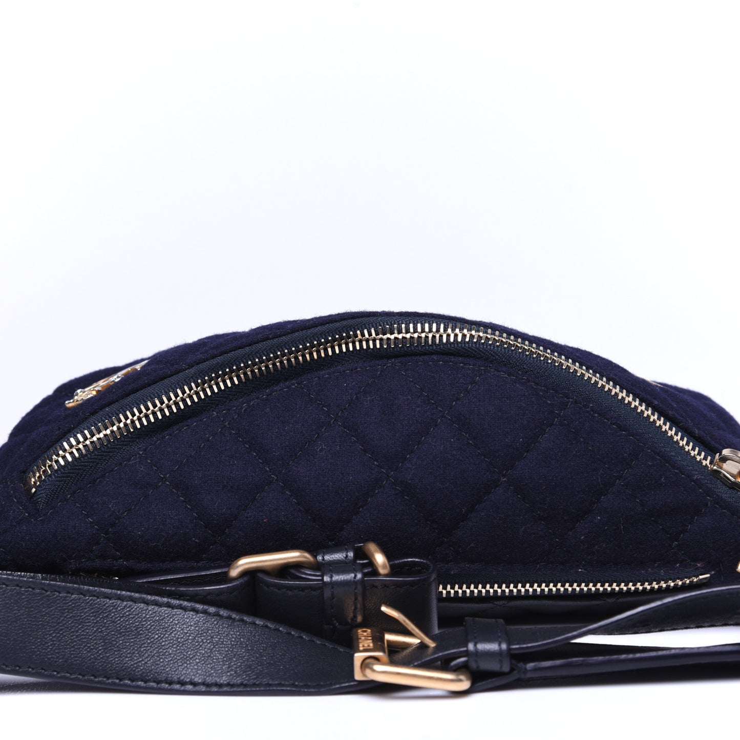 Wool Lambskin Quilted Paris Hamburg Charms Waist Bag Dark Navy