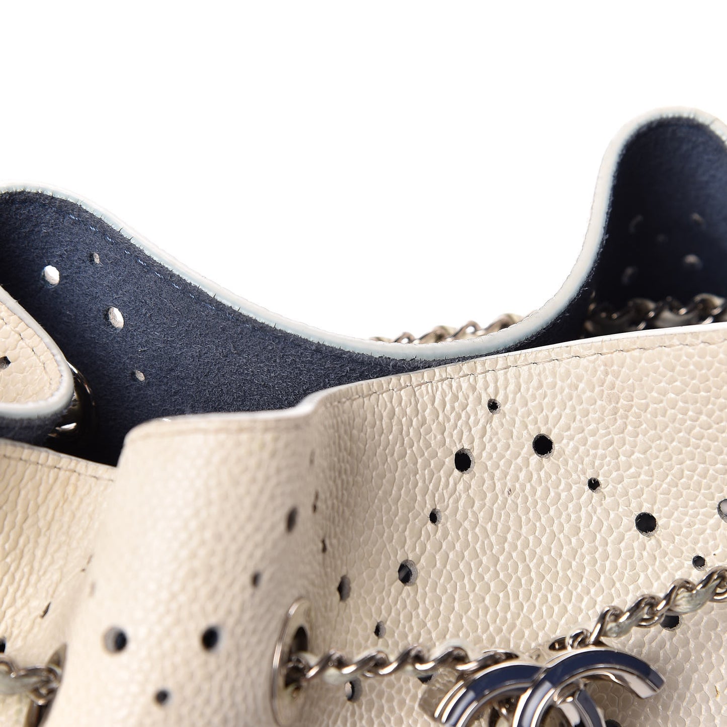 Caviar Perforated Drawstring CC Bag White
