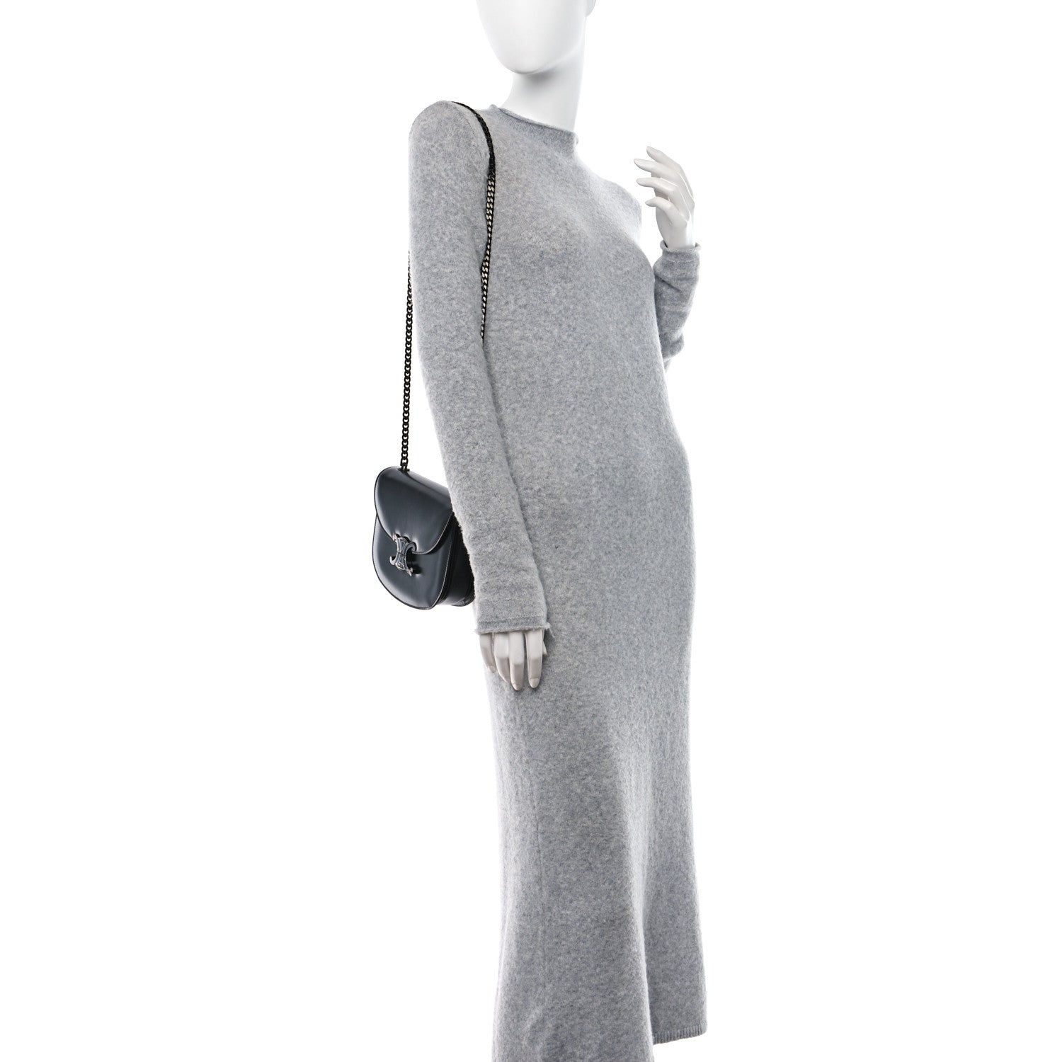 Celine Shiny Calfskin Besace Clea Chain Triomphe Black 2 of 9