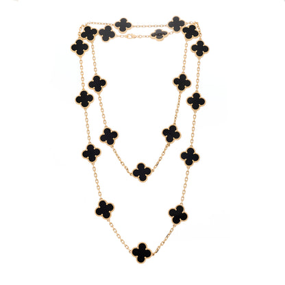 Van Cleef & Arpels 18K Yellow Gold Black Onyx 20 Motifs Vintage Alhambra Necklace 3 of 6
