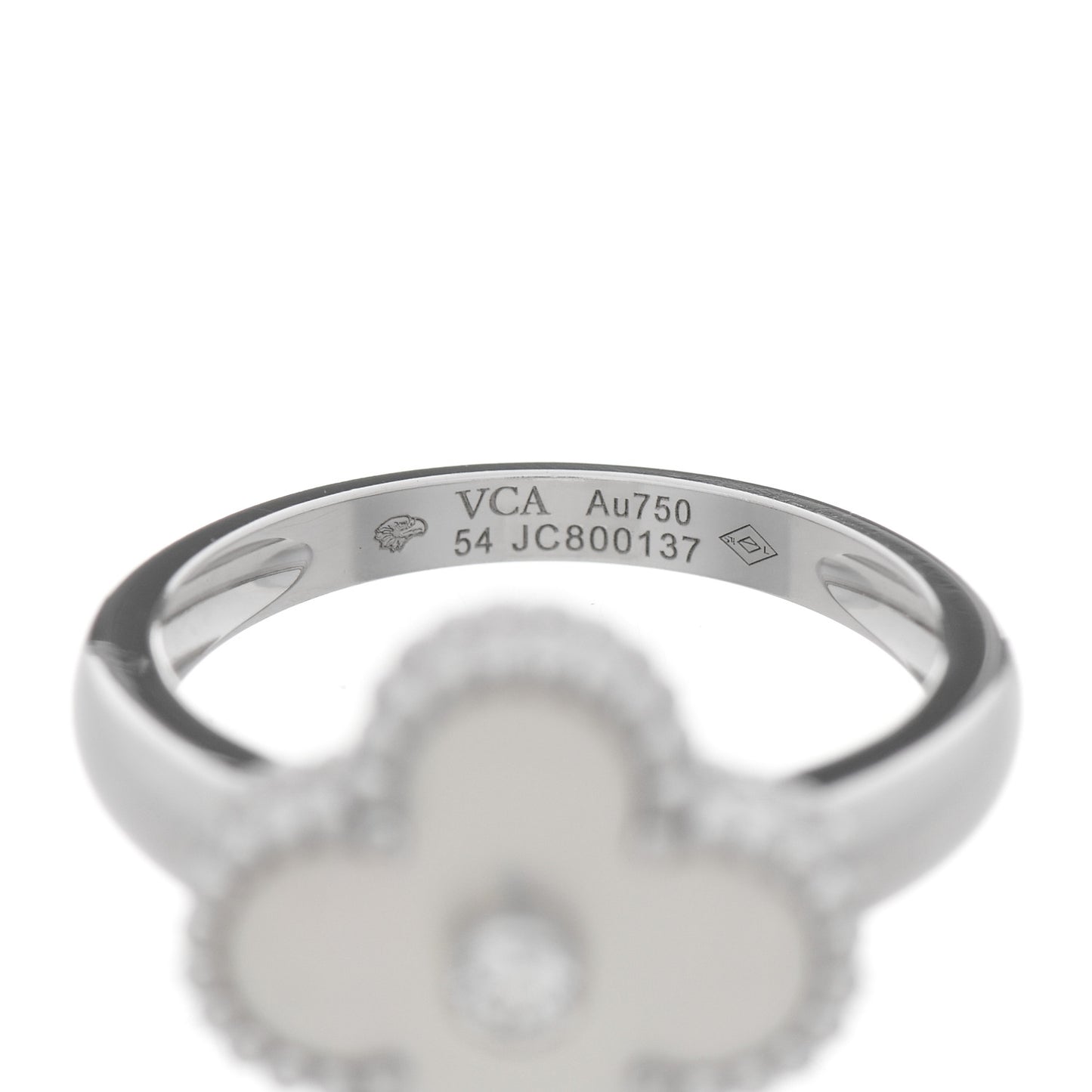 18K White Gold Diamond Mother of Pearl Vintage Alhambra Ring 54 7