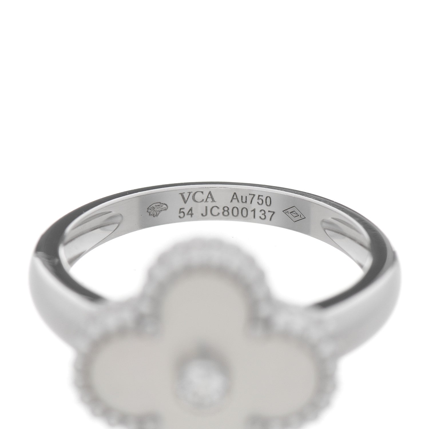 Van Cleef & Arpels 18K White Gold Diamond Mother of Pearl Vintage Alhambra Ring 54 7 4 of 4