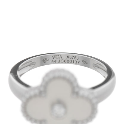Van Cleef & Arpels 18K White Gold Diamond Mother of Pearl Vintage Alhambra Ring 54 7 4 of 4