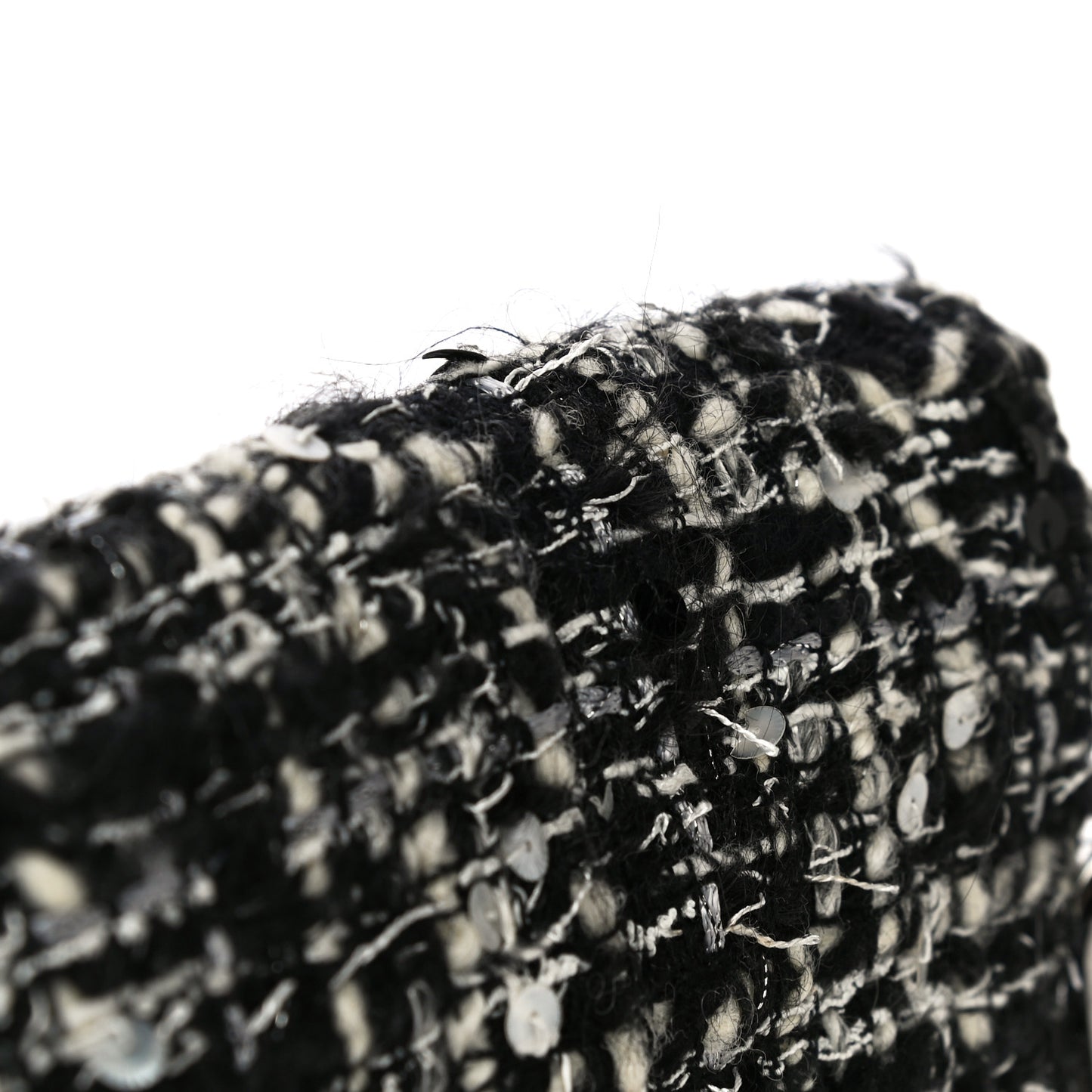 Sequin Tweed Single Flap Ecru Black
