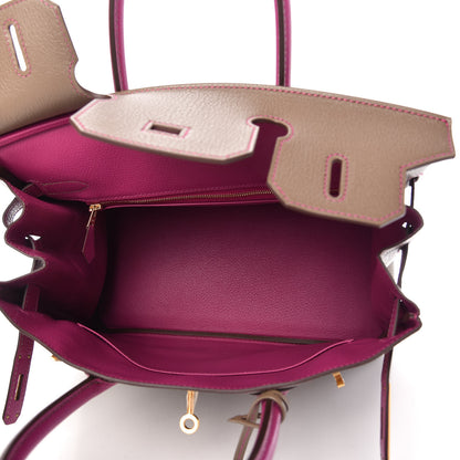 Hermes Chevre Mysore Horseshoe Birkin 30 Etoupe Rose Pourpre 5 of 11