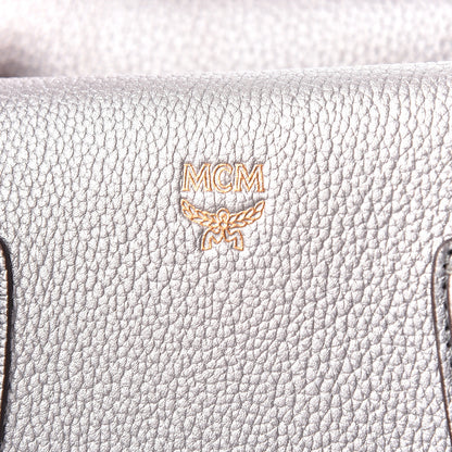 MCM Metallic Grained Calfskin Medium Milla Tote Spike Silver 17 of 17