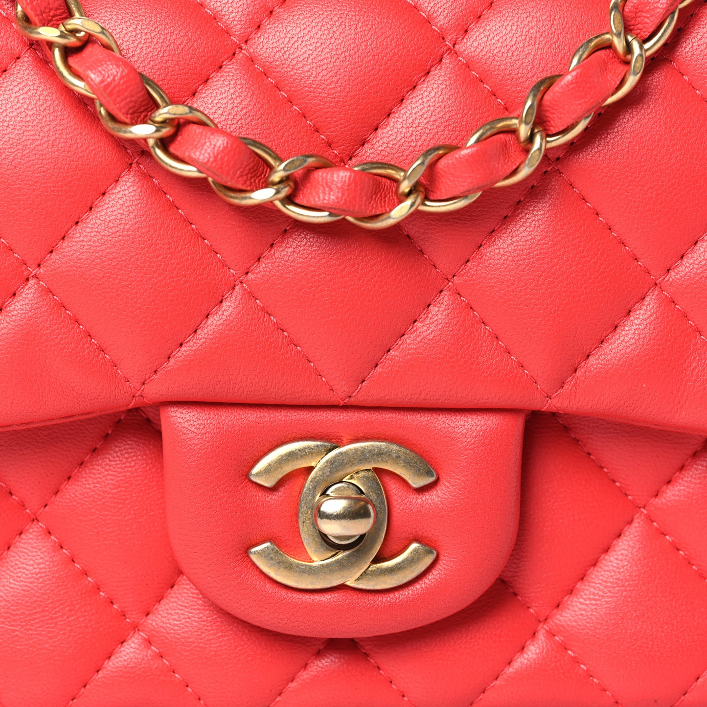 Lambskin Quilted Mini Square Flap Red