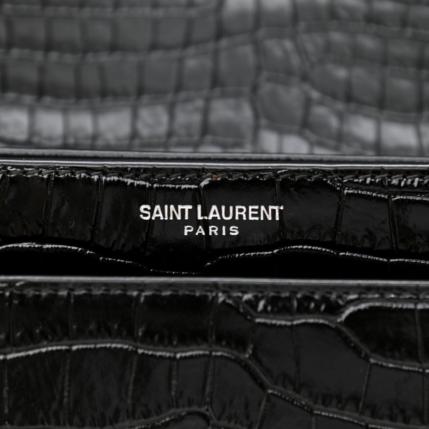Calfskin Crocodile Embossed Medium Monogram Sunset Black
