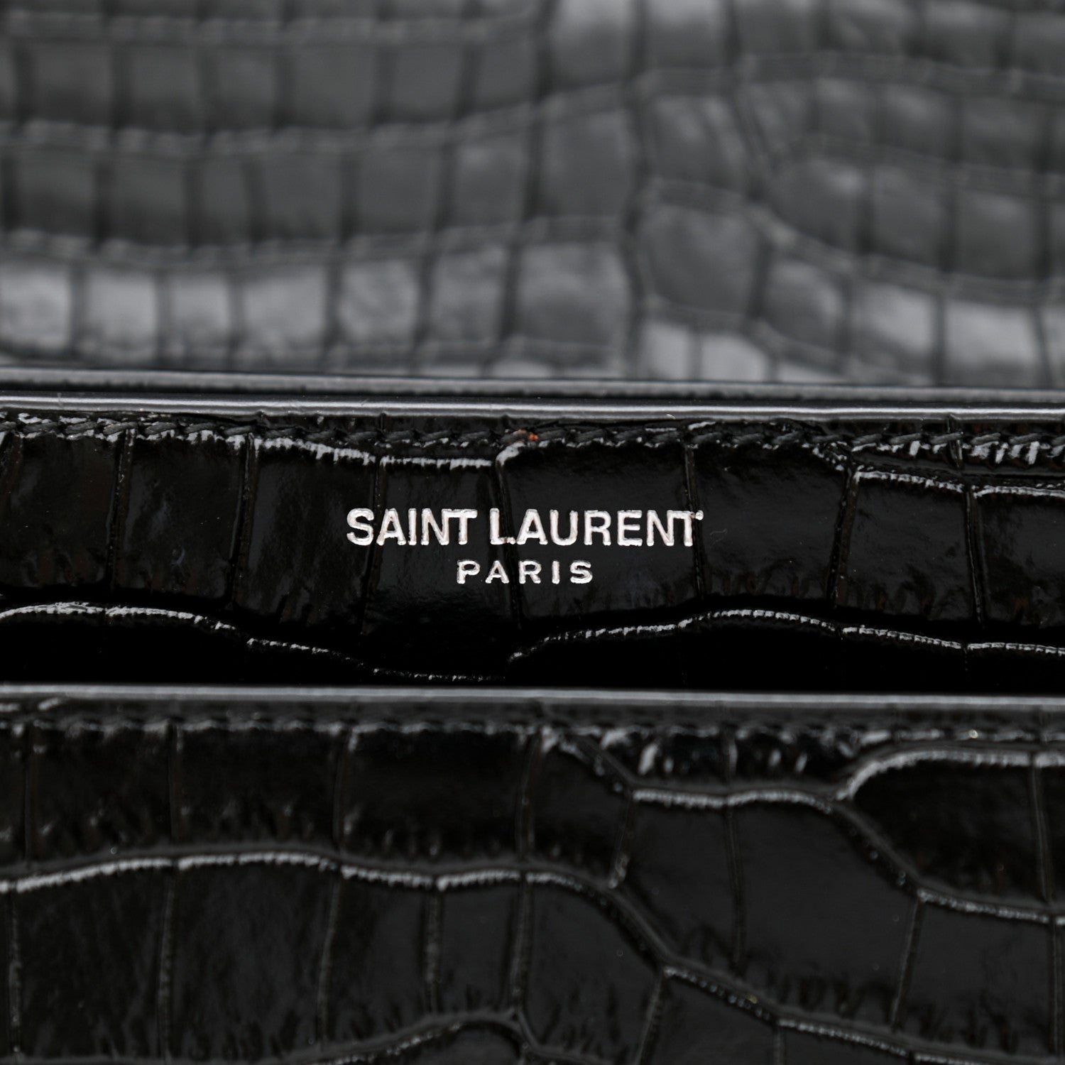 Saint Laurent Calfskin Crocodile Embossed Medium Monogram Sunset Black 6 of 9