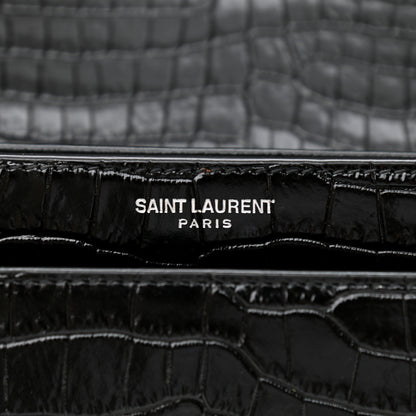 Saint Laurent Calfskin Crocodile Embossed Medium Monogram Sunset Black 6 of 9