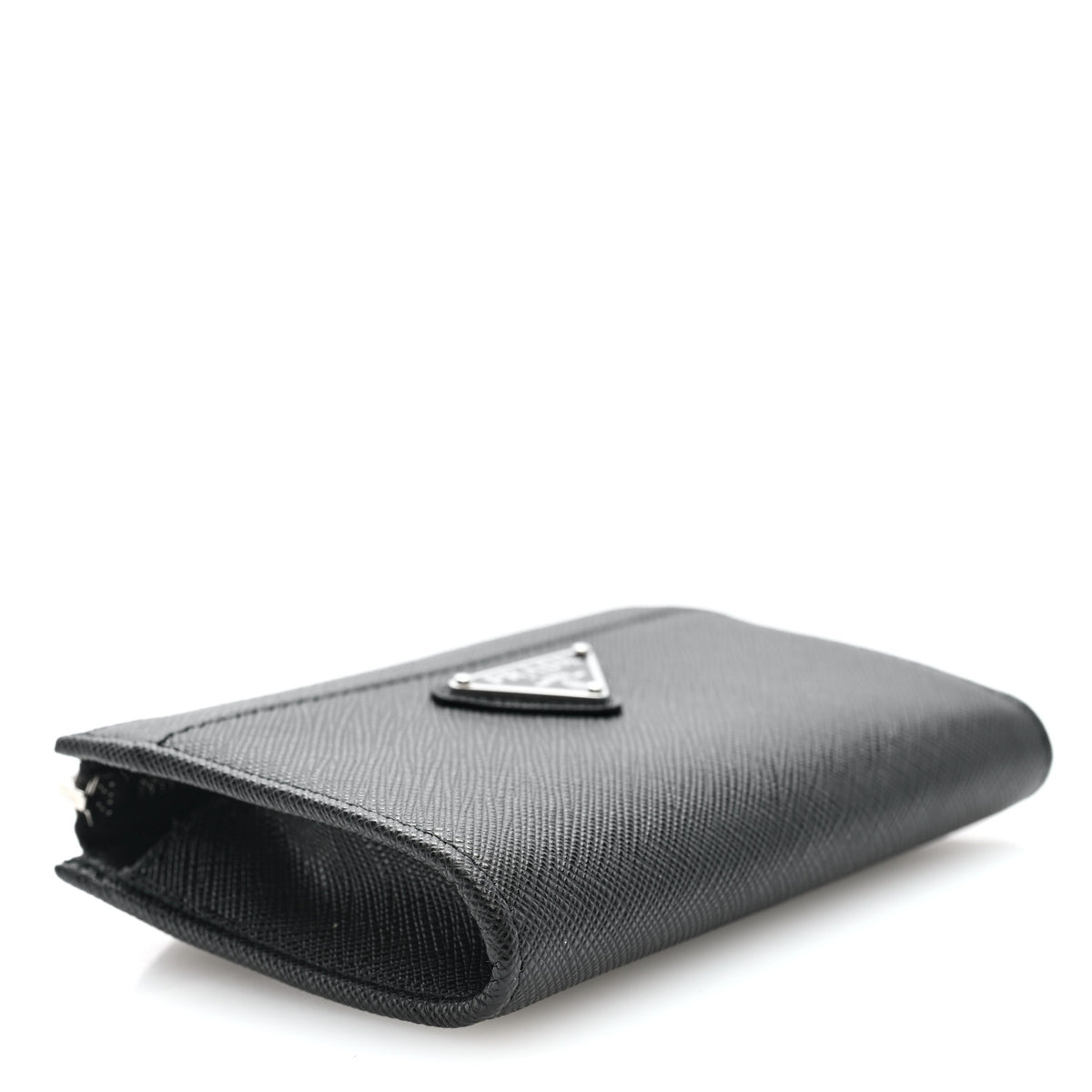 Saffiano Triangle Zip Around Keychain Black